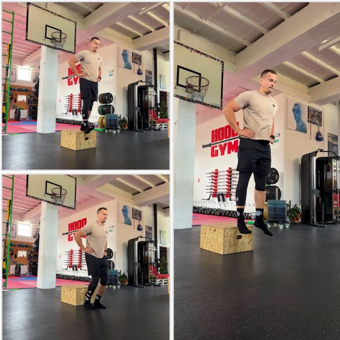 Muž předvádějící cvik seskok s následným výskokem