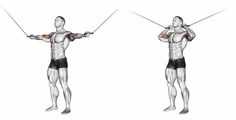 Muž provádějící cvik bicepsový zdvih na protilehlých kladkách