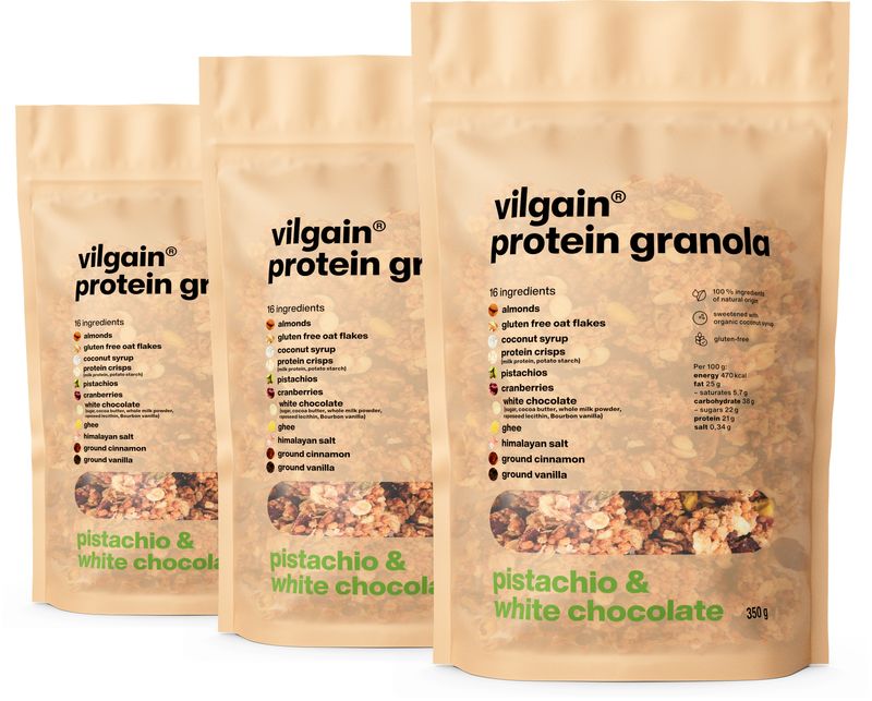 Levně Vilgain Protein Granola – 3× Pistácie, bílá čokoláda a brusinky 350 g