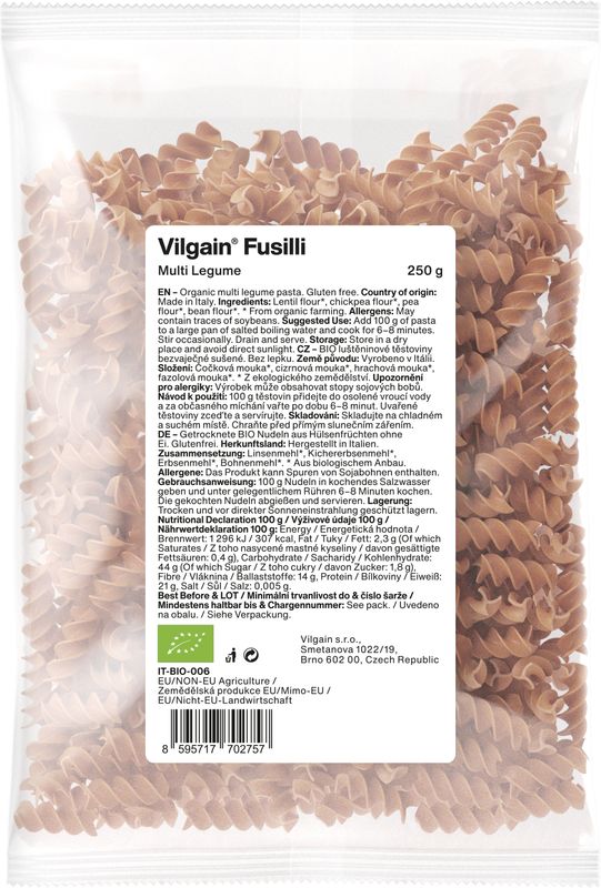 Vilgain Fusilli těstoviny BIO luštěninové 250 g Obrázek