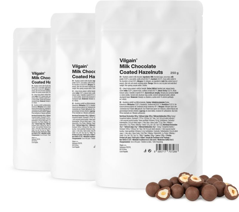 Vilgain Lieskové orechy v čokoláde –  3× mliečna čokoláda 100 g Obrázek