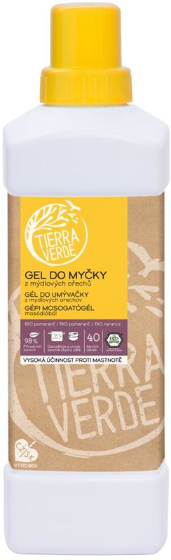 Tierra Verde Gél do umývačky riadu z mydlových orechov s BIO pomarančovou silicou – 1000 ml
