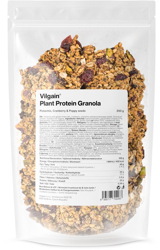 Vilgain Plant Protein Granola pistácie, brusinky a mák 350 g