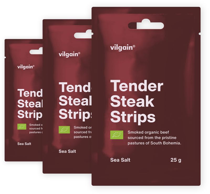 Vilgain Sušené steakové prúžky BIO –  3× morská soľ 25 g Obrázek
