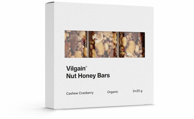 Vilgain Nut Honey Bar BIO –  8× kešu a brusinky 75 g (3 x 25 g)