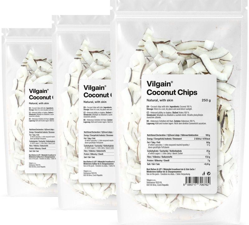 Vilgain Kokosové chipsy se slupkou – 3× 250 g