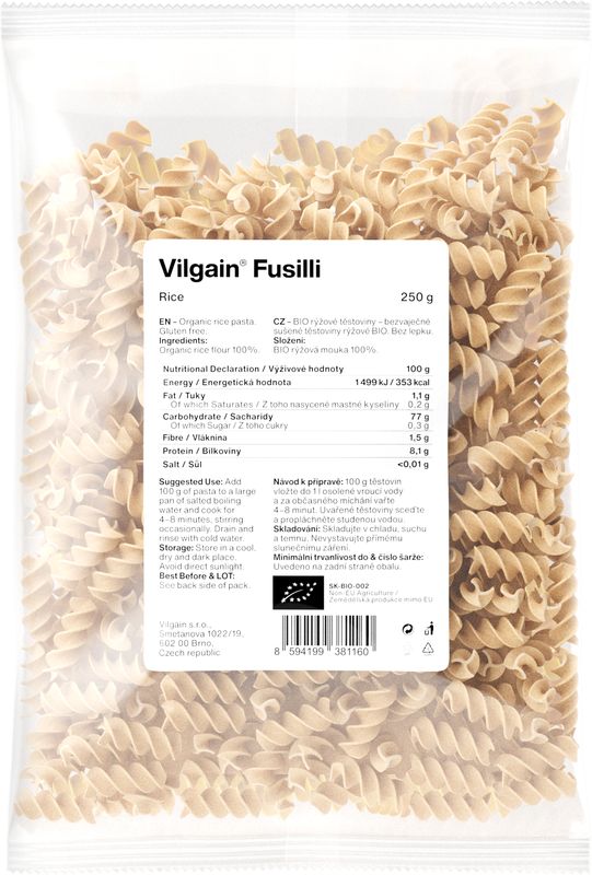 Vilgain Fusilli těstoviny BIO rýžové 250 g Obrázek