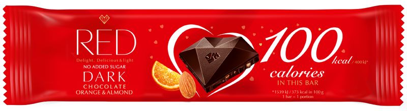 Red Delight Horká čokoláda s pomarančovou príchuťou a mandľami – 26 g