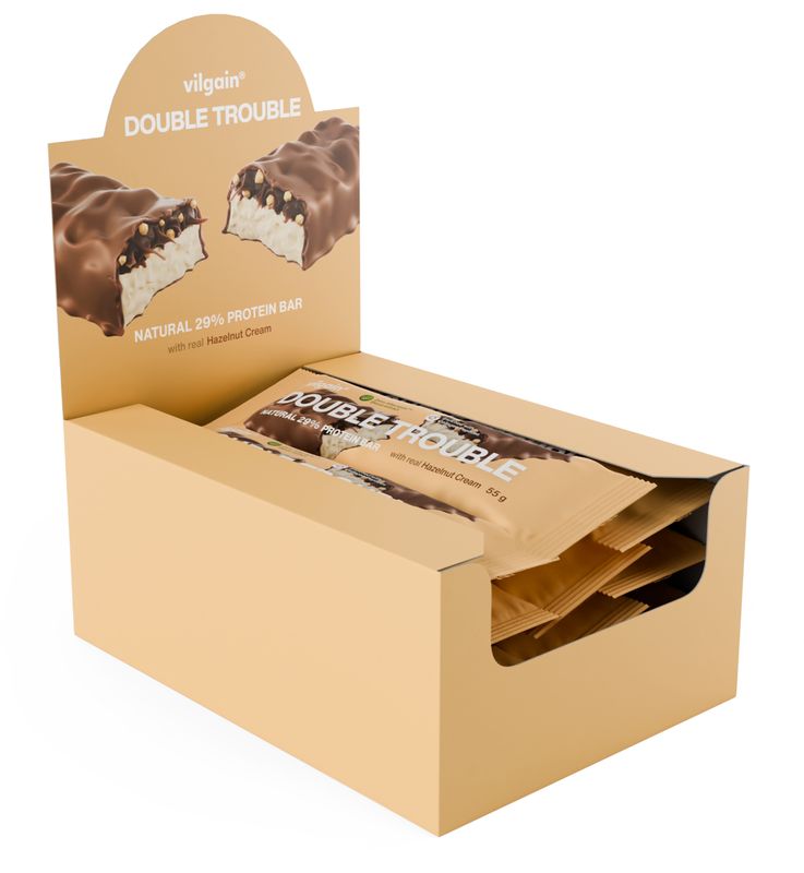 Vilgain Double Trouble Protein Bar –  12× Lieskovoorieškový krém s mliečnou čokoládou 55 g Obrázek