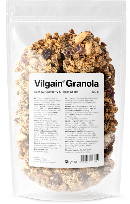 Vilgain Granola – kešu, brusinky a mák 400 g