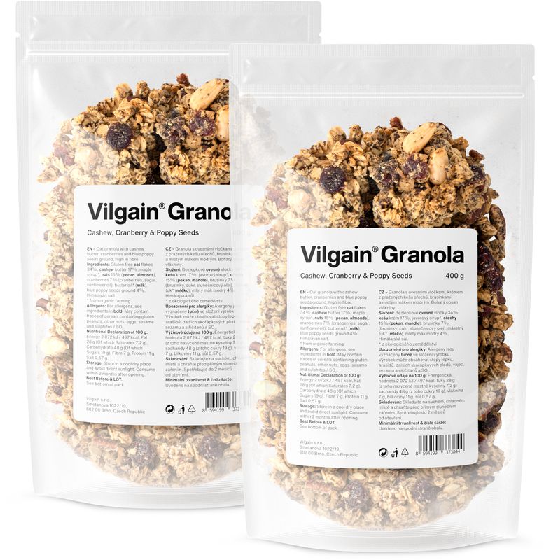 Vilgain Granola –  3× kešu, brusinky a mák 400 g