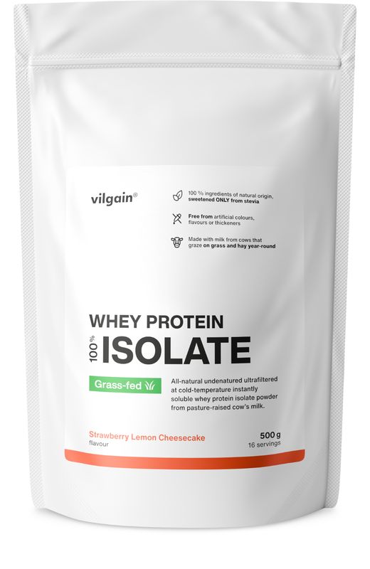 Vilgain Grass-Fed Whey Protein Isolate – Jahodovo-citronový cheesecake 500 g