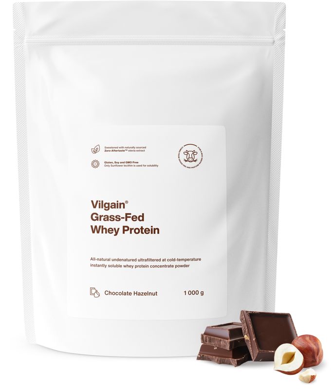 Vilgain Grass-Fed Whey Protein čokoláda/lískový ořech 1000 g Obrázek