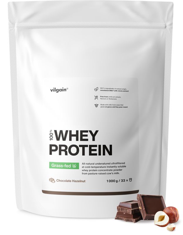 Vilgain Grass-Fed Whey Protein čokoláda/lískový ořech 1000 g Obrázek