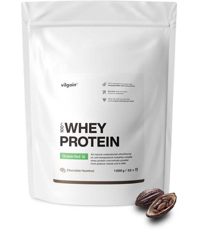 Vilgain Grass-Fed Whey Protein čokoláda/lískový ořech 1000 g Obrázek