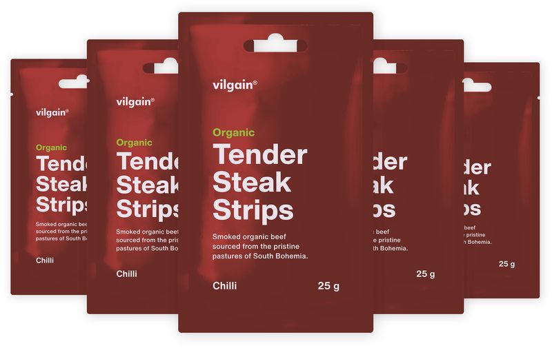 Levně Vilgain Sušené steakové proužky BIO – 5× chilli 25 g