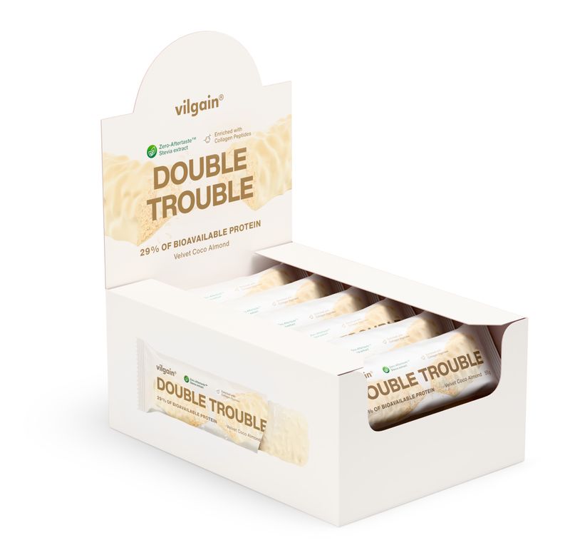 Vilgain Double Trouble Protein Bar –  12× Kokosovo-mandlový dezert 55 g Obrázek