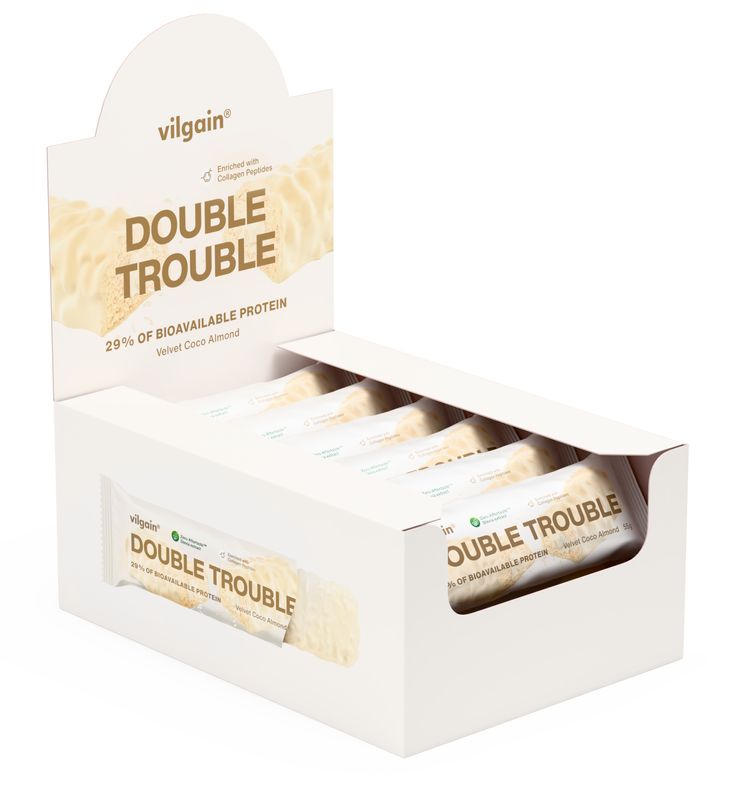Vilgain Double Trouble Protein Bar –  12× Kokosovo-mandlový dezert 55 g Obrázek