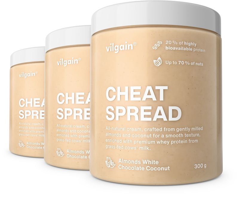 Vilgain Cheat Spread – 3× mandle s bílou čokoládou a kokosem 300 g