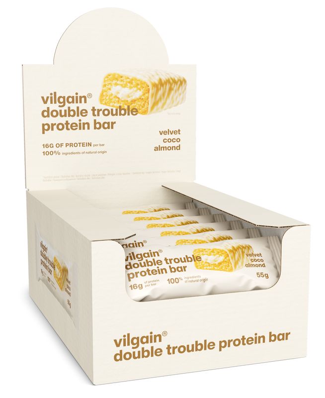 Vilgain Double Trouble Protein Bar –  12× Kokosovo-mandlový dezert 55 g Obrázek