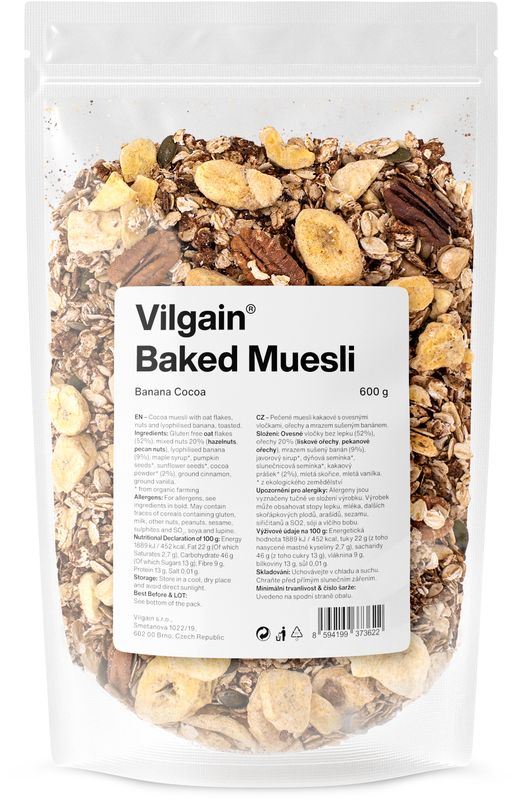 Vilgain Pečené muesli banán, kakao & skořice 600 g Obrázek