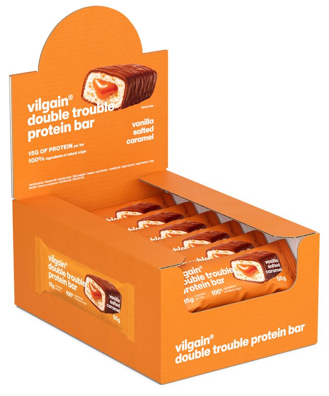 Vilgain Double Trouble Protein Bar –  12× vanilka se slaným karamelem 55 g