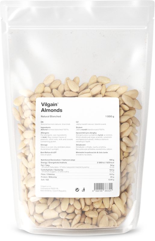 Vilgain Mandle natural blanšírované 1000 g Obrázek