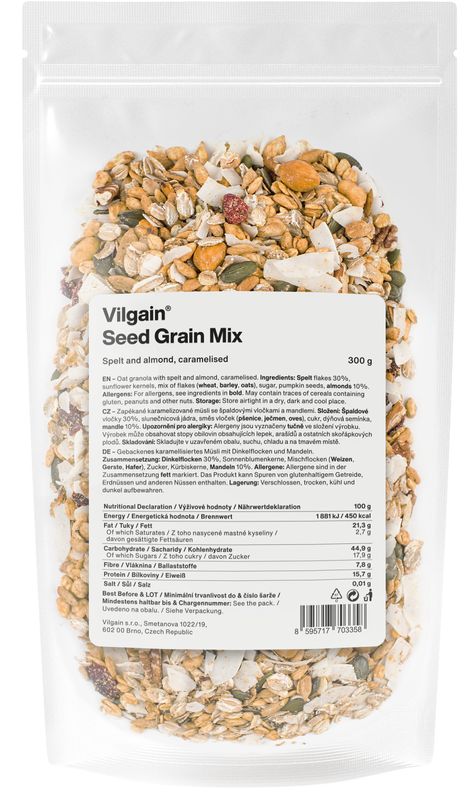 Vilgain Seed Grain Mix –  3× karamelizované mandle a špalda 300 g