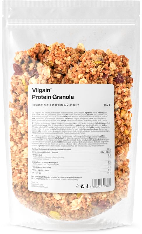 Vilgain Protein Granola Pistácie, bílá čokoláda a brusinky 350 g Obrázek