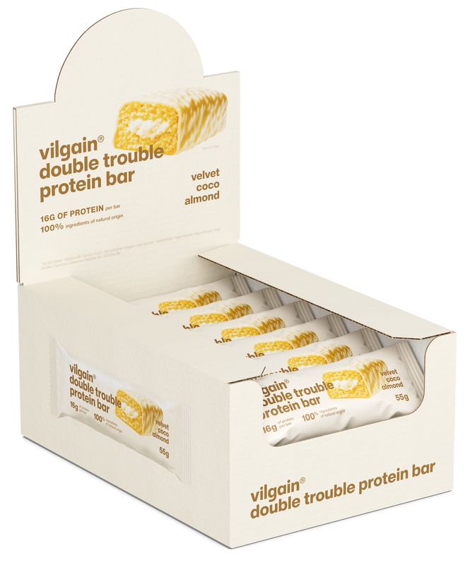 Vilgain Double Trouble Protein Bar –  12× Kokosovo-mandlový dezert 55 g Obrázek