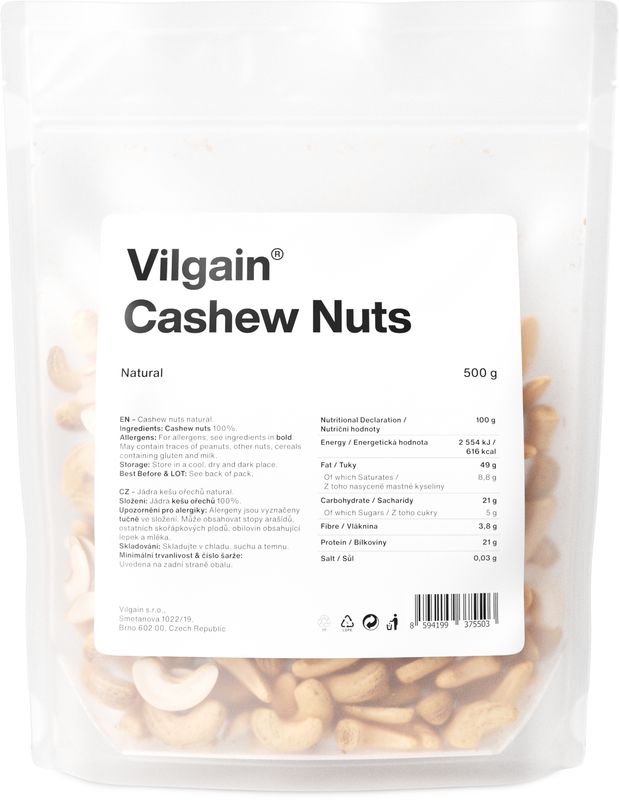 Levně Vilgain Kešu ořechy natural – W320 500 g