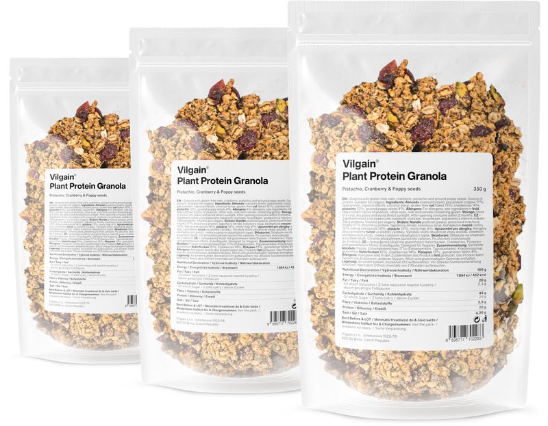 Vilgain Plant Protein Granola –  3× pistácie, brusinky a mák 350 g