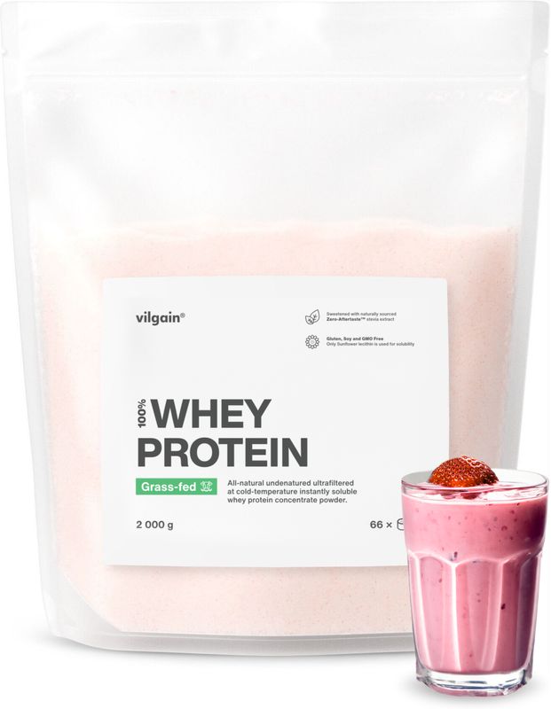 Vilgain Grass-Fed Whey Protein jahodový milkshake 2000 g Obrázek