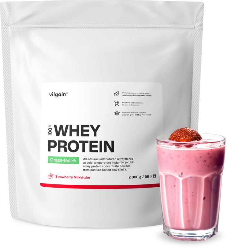 Vilgain Grass-Fed Whey Protein jahodový milkshake 2000 g Obrázek