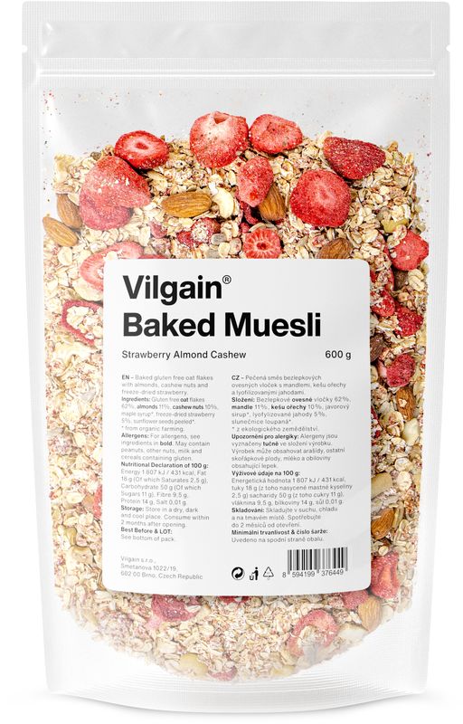 Vilgain Pečené muesli jahody, mandle & kešu 600 g Obrázek