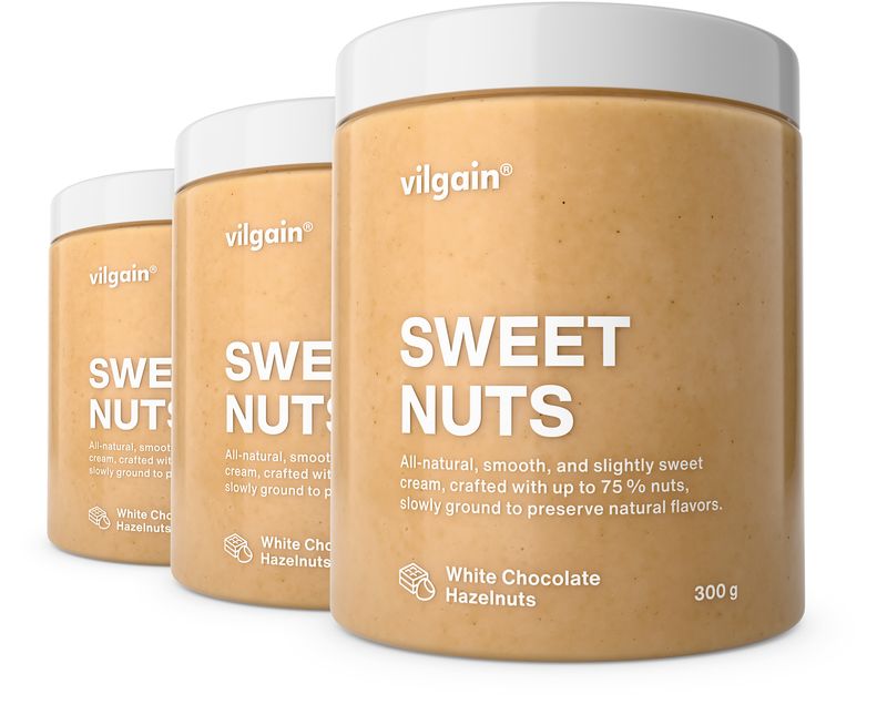 Vilgain Sweet Nuts – 3× Bílá čokoláda a lískový oříšek 300 g