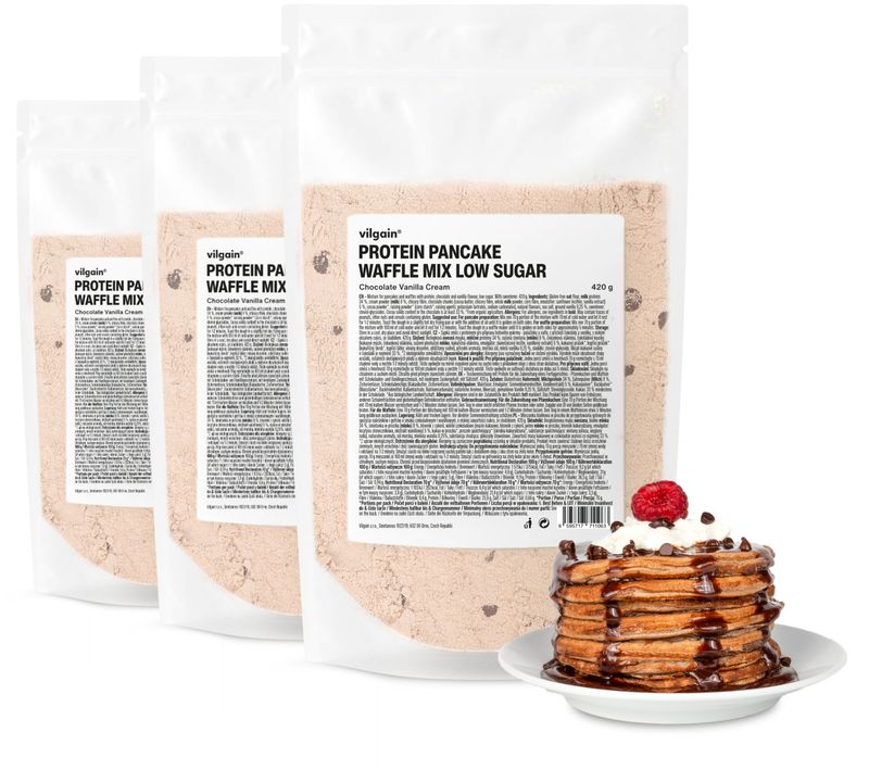 Vilgain Protein Pancake & Waffle Mix Low Sugar –  3× Čokoládový krém s vanilkou 420 g