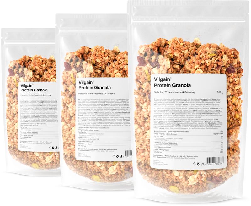 Vilgain Protein Granola –  3× Pistácie, bílá čokoláda a brusinky 350 g