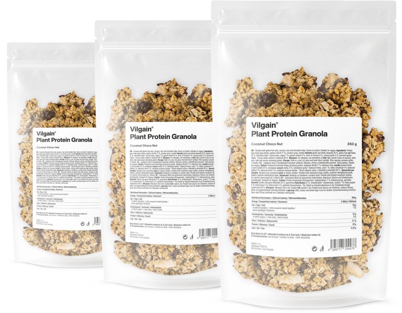 Vilgain Plant Protein Granola –  3× kokos, čokoláda a ořechy 350 g