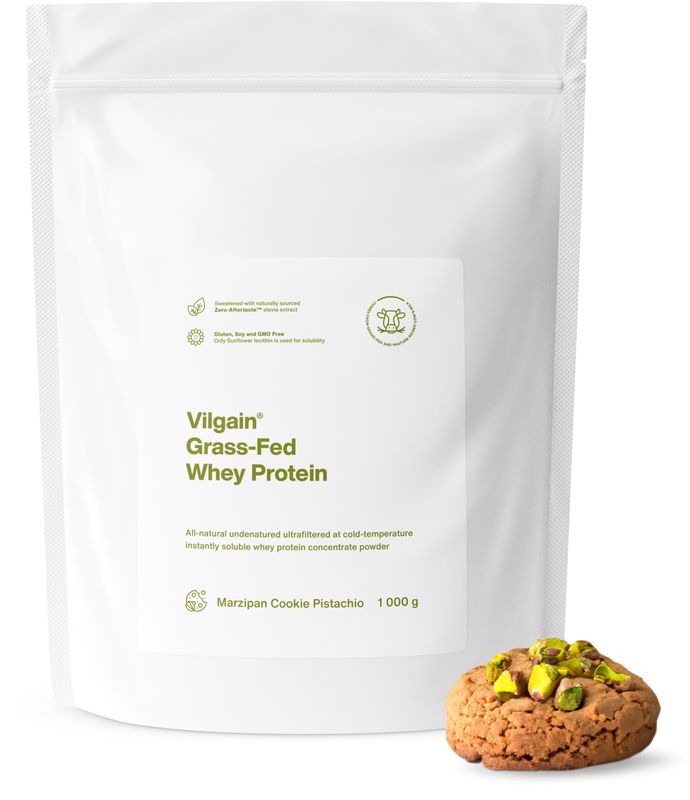 Vilgain Grass-Fed Whey Protein marcipánová sušenka s pistáciemi 1000 g Obrázek