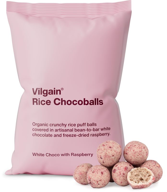 Vilgain Rice Chocoballs BIO Bílá čokoláda s malinou 50 g Obrázek