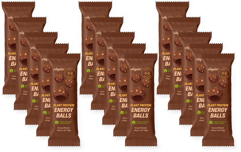 Vilgain Plant Protein Energy Balls BIO –  15× kakao 45 g (3 x 15 g) Obrázek