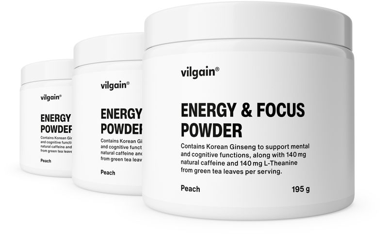 Vilgain Energy & Focus Powder – 3× broskev 195 g