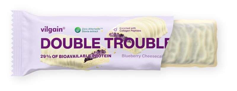 Vilgain Double Trouble Protein Bar – borůvkový cheesecake 55 g Obrázek