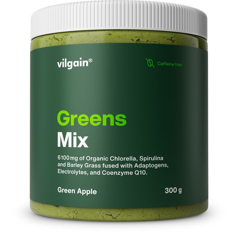 Levně Vilgain Greens Mix – Zelené jablko bez kofeinu 300 g