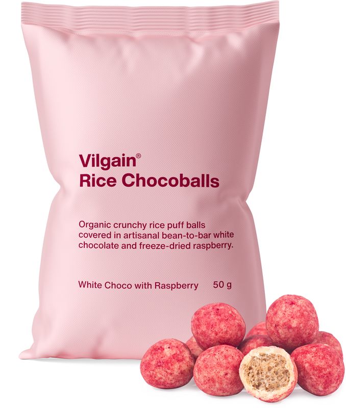 Vilgain Rice Chocoballs BIO Bílá čokoláda s malinou 50 g Obrázek