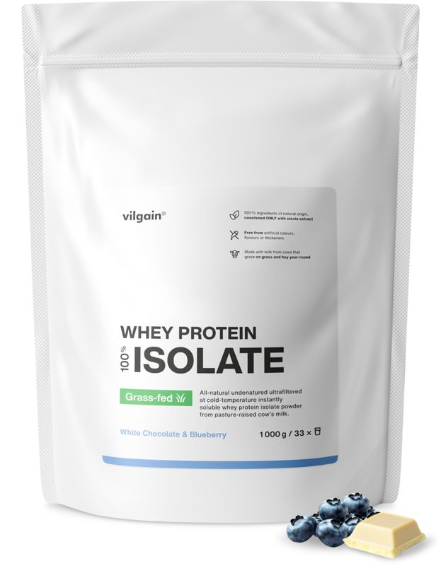 Vilgain Grass-Fed Whey Protein Isolate – bílá čokoláda s borůvkami 1000 g