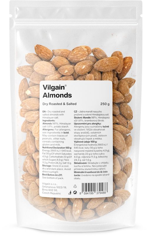 Vilgain Mandle nasucho pražené –  3× sůl 250 g