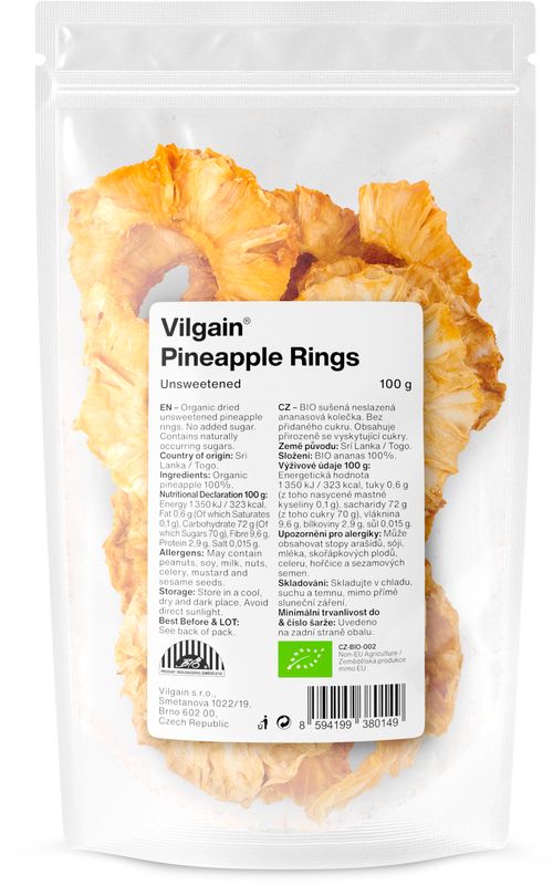 Vilgain Ananas sušený BIO –  3× 100 g