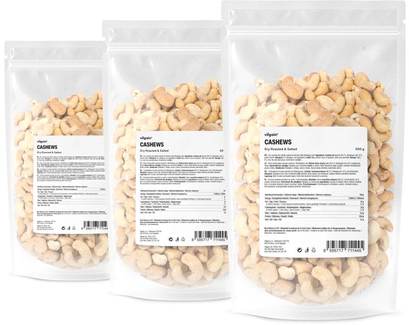 Vilgain Kešu na sucho pražené –  3× solené 500 g